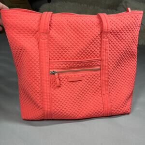 Vera Bradley Big Tote Bag Zip Top Quilted Coral Interior Pockets Bonus Clear Bag